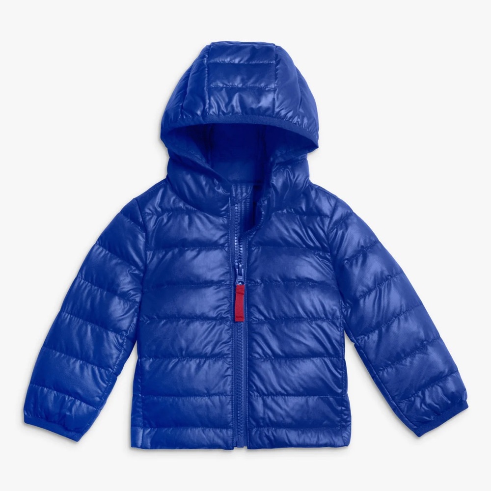Primary Baby Blue Lightweight Puffer Jacket with Hat and Mittens